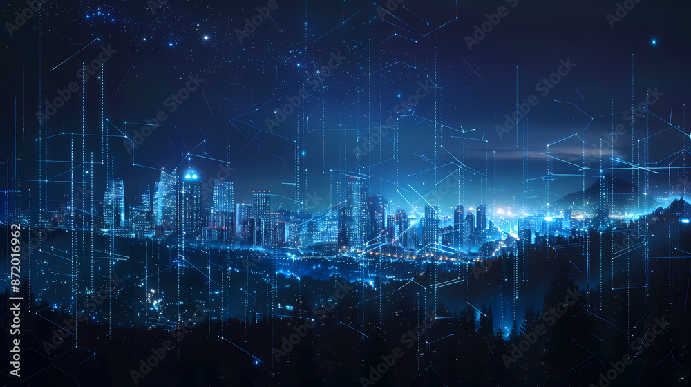 Blue digital cityscape Blue digital cityscape