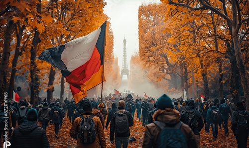Fototapeta Naklejka Na Ścianę i Meble -  protests in france crowd of protesters, flags.image