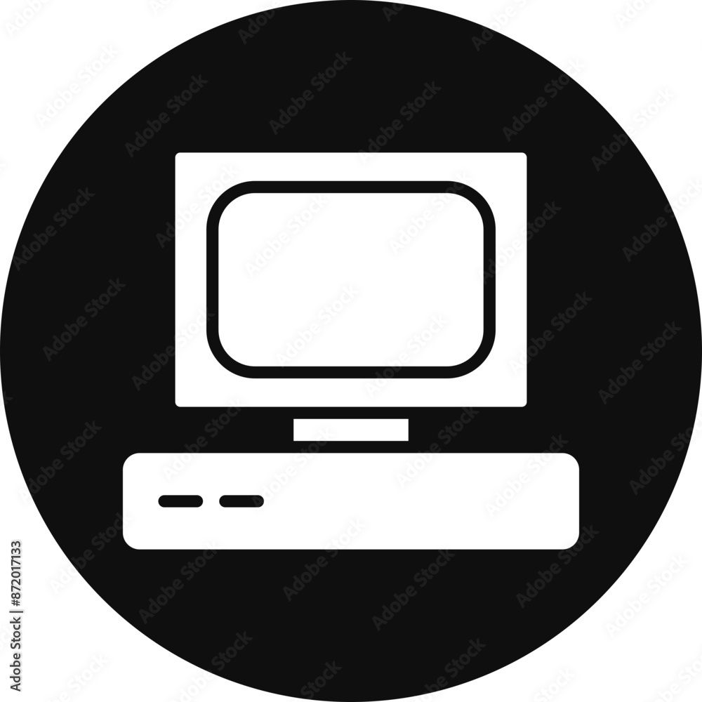 Old Computer Vector Glyph Black Circle Icon Old Computer Vector Glyph Black Circle Icon
