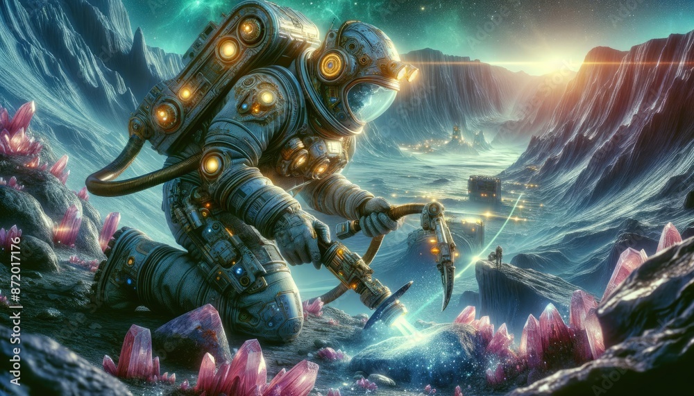 Astronaut Mining on Alien Planet Astronaut Mining on Alien Planet