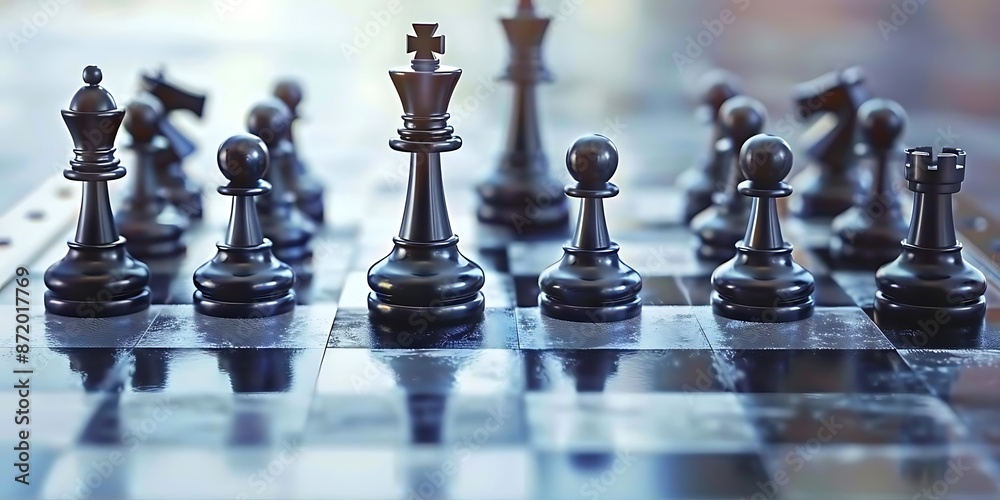 Black Chess Pieces on Chessboard - 3D Illustration Black Chess Pieces on Chessboard - 3D Illustration