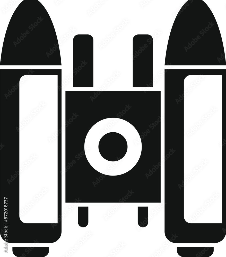 Black and white icon of a space module floating in space Black and white icon of a space module floating in space