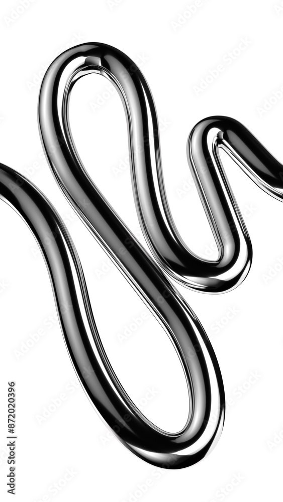 Y2K chrome curved line shape isolated. Futuristic metallic 3D curve element, squiggle wavy line background Y2K chrome curved line shape isolated. Futuristic metallic 3D curve element, squiggle wavy line background