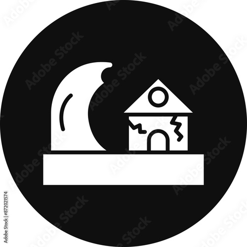 Tsunami Glyph Black Circle Icon