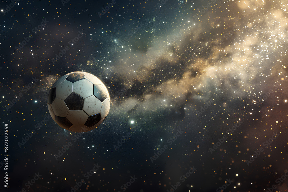 Fototapeta premium a soccer ball floating in a space nebula