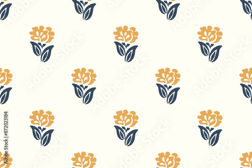 floral ethnic ikat seamless pattern traditional design for background, carpet, wallpaper, clothing, wrapping, fabric, vector illustration, embroidery style, Ajrakh, block print, batik print allovers