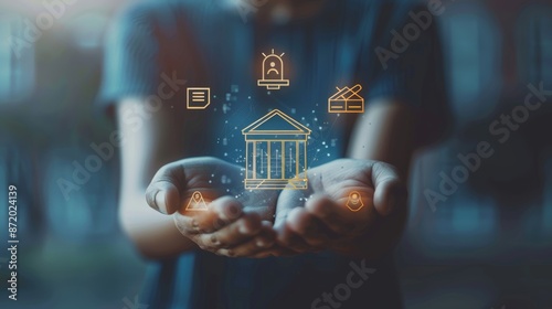 Virtual public sector symbol for government, education, health, and municipal services on screen