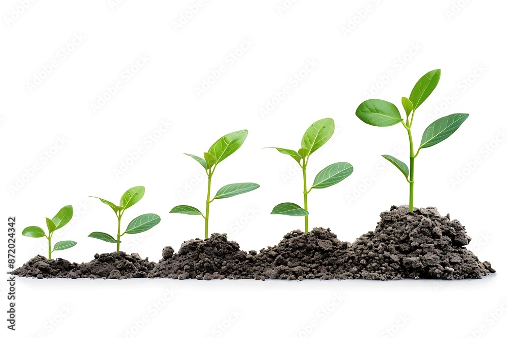 Realistic Image of Five Green Seedlings Growing in Soil Realistic Image of Five Green Seedlings Growing in Soil