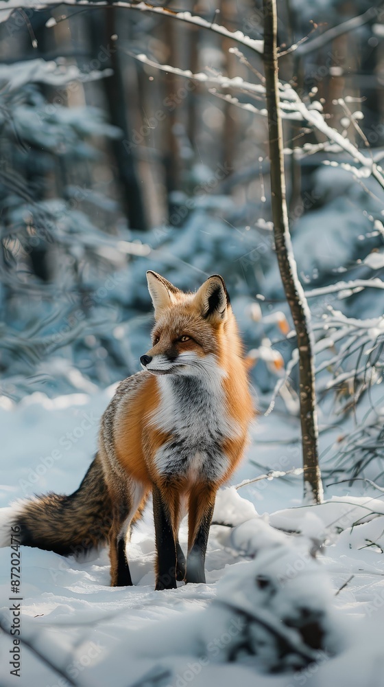 Minimalist fox in a snowy forest, Contemporary, High contrast, Digital photography Minimalist fox in a snowy forest, Contemporary, High contrast, Digital photography