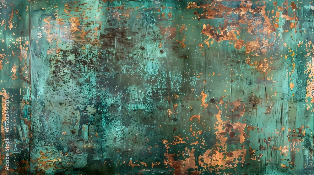 Worn Copper with Vibrant Green Metal Background Worn Copper with Vibrant Green Metal Background
