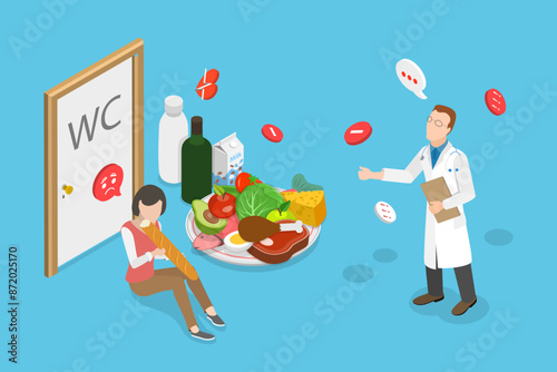3D Isometric Flat Vector Illustration of Bulimia, Psychological Issues and Treatment