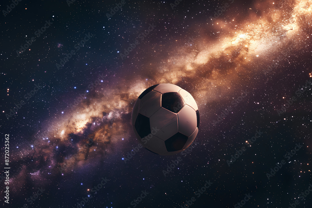 Fototapeta premium a soccer ball floating in a space nebula