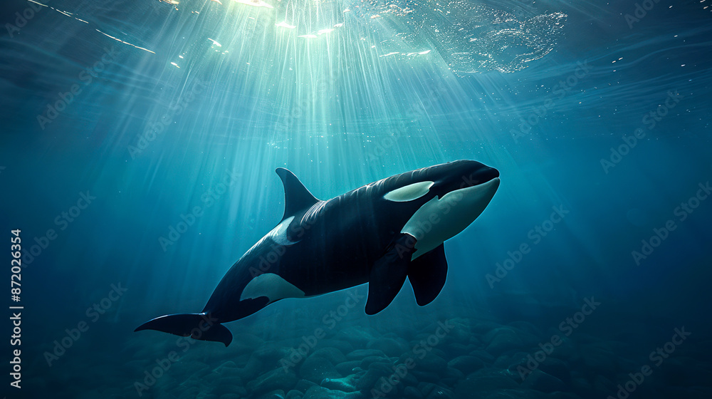 Fototapeta premium a closeup orca in deep sea on ocean