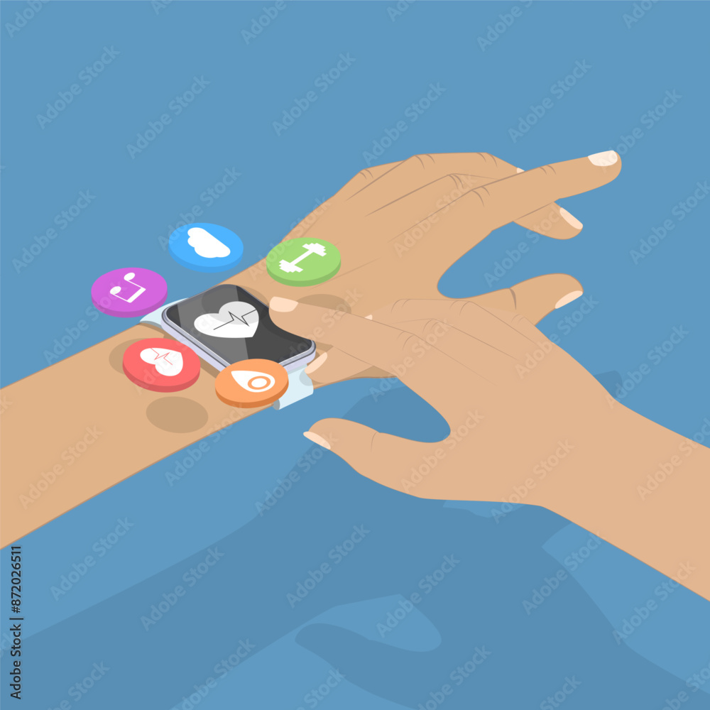 Fototapeta premium 3D Isometric Flat Vector Illustration of Sport Watch, Active Timepiece for Sports Enthusiasts.