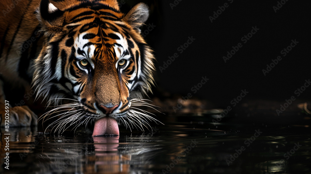 Tiger drinking water from the river. Tiger drinking water from the river.