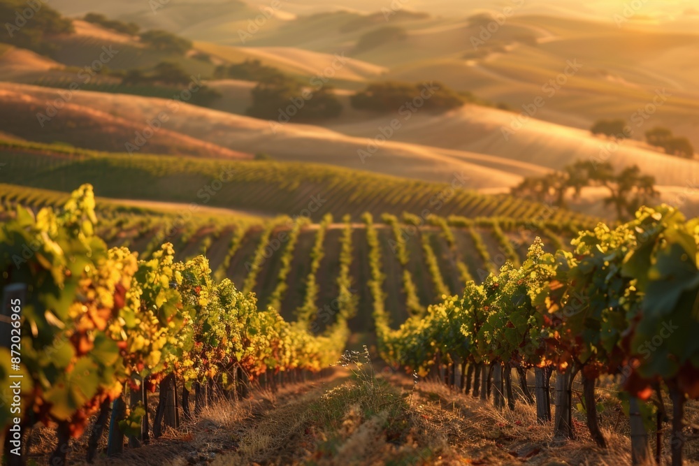 Naklejka premium Sunlit Vineyard at Golden Hour