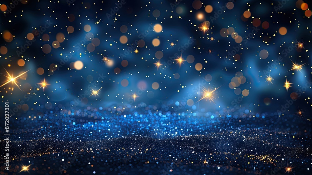 Obraz premium A stunning night sky filled with blue and golden stars, creating a tranquil and enchanting celestial display