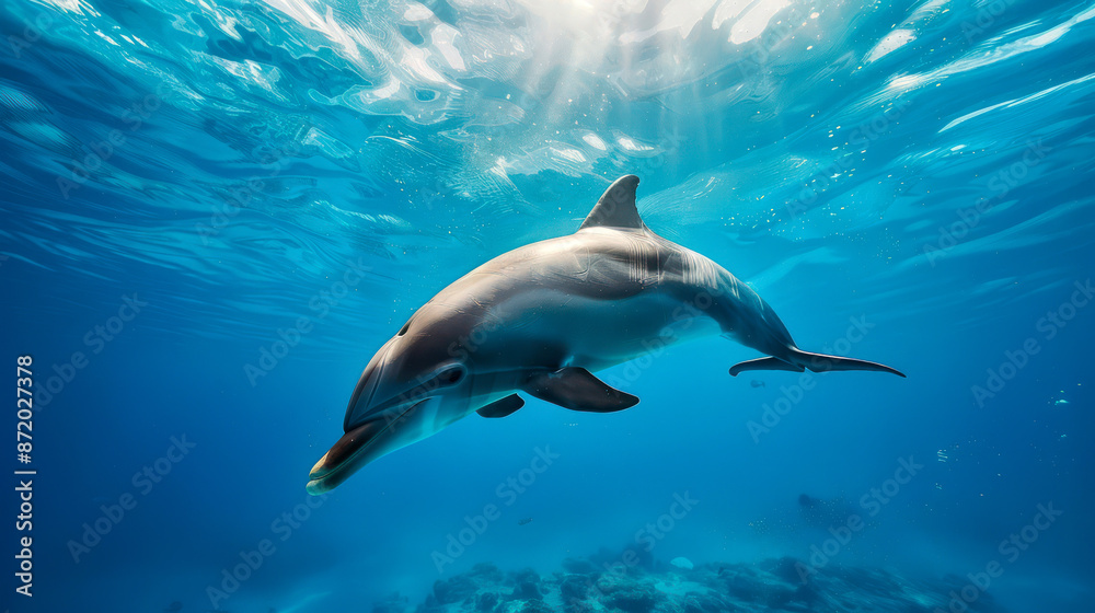 Fototapeta premium close up dolphin in deep sea on ocean