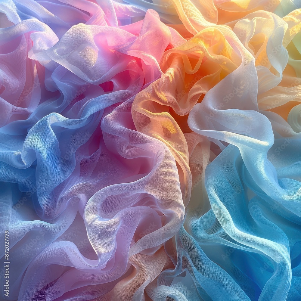 Obraz premium Colorful flowing fabric with soft, pastel hues creating beautiful patterns and textures, ideal for background or design inspiration.