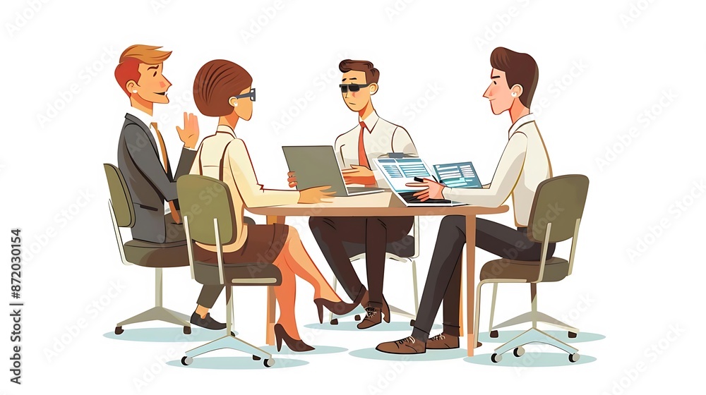 Illustration of Four Business People Sitting at a Table, Having a Meeting Illustration of Four Business People Sitting at a Table, Having a Meeting
