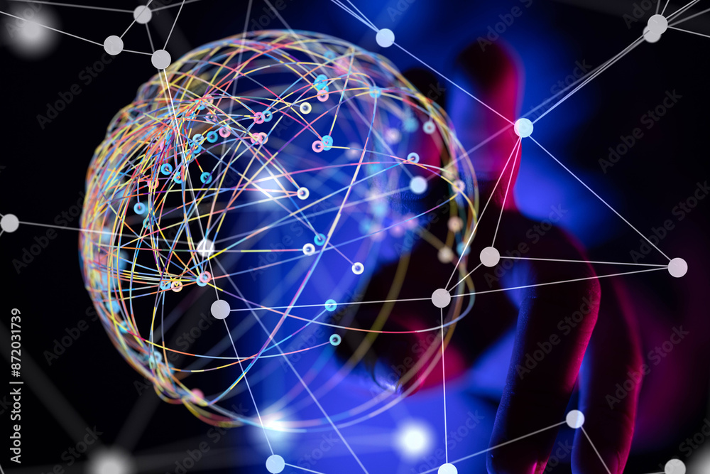 Global network. Blockchain. 3D illustration. Neural networks and artificial intelligence. Abstract Global network. Blockchain. 3D illustration. Neural networks and artificial intelligence. Abstract