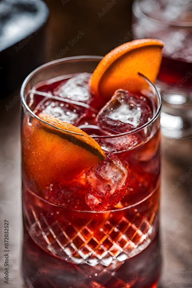 Vivid Close-Up Shot of Refreshing Negroni Cocktail Vivid Close-Up Shot of Refreshing Negroni Cocktail
