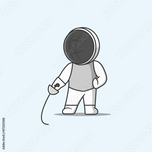 Cute Fencing Character. Vector Cartoon Illustration.