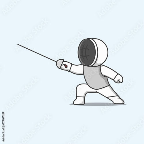 Cute Fencing Character Attack. Vector Cartoon Illustration.
