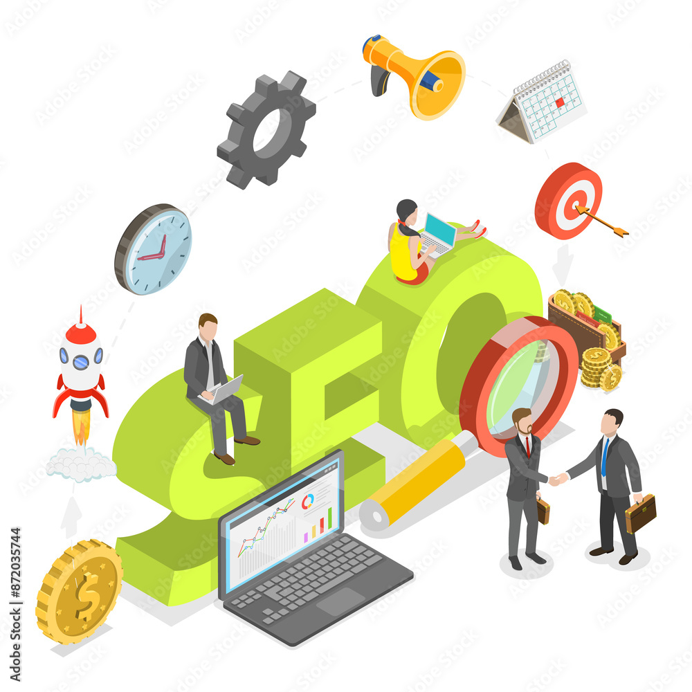 3D Isometric Flat Illustration of SEO Vs PPC. Item 1 3D Isometric Flat Illustration of SEO Vs PPC. Item 1