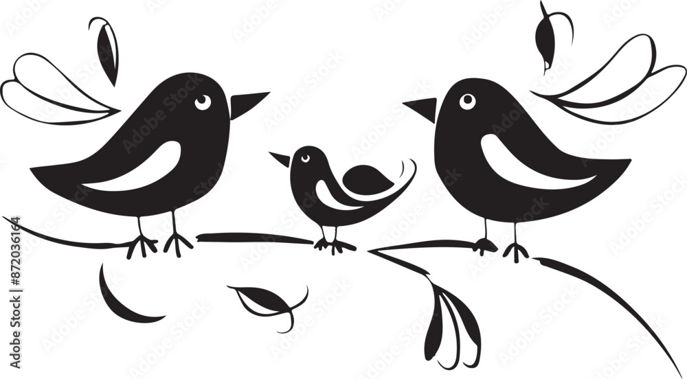 Birds loving Family silhouette Illustration vector . Birds loving Family silhouette Illustration vector .