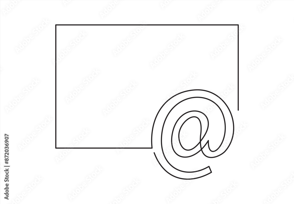 Continuous mail rendering. One line email icon. Continuous mail rendering. One line email icon.