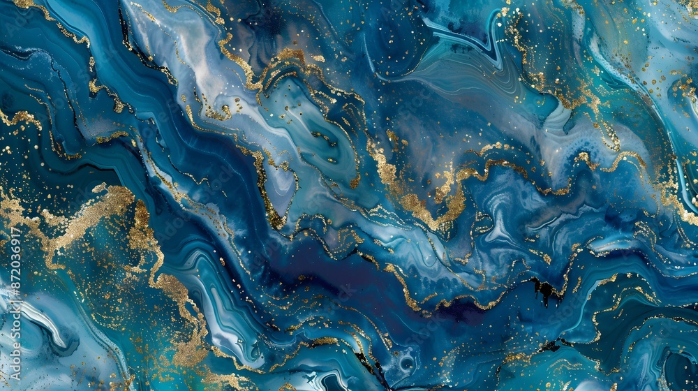 Fototapeta premium luxury wallpaper. Blue marble and gold abstract background texture. Indigo ocean blue marbling with natural luxury style swirls of marble and gold powder