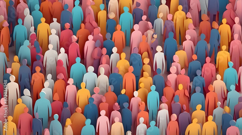 Large crowd of diverse people, inclusive group of people. Many silhouettes of different figures, diversity of people. 