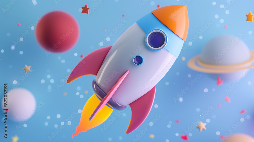 Space rocket in the space, cartoon illustration. Space rocket in the space, cartoon illustration.