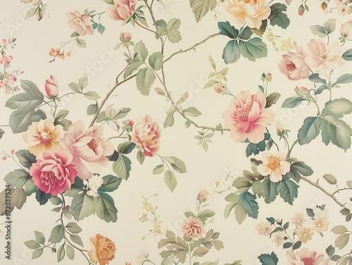 Wallpaper Mural enchanting vintageinspired floral wallpaper design featuring delicate botanical illustrations soft muted colors blend harmoniously in an intricate pattern of blooms leaves and tendrils Torontodigital.ca