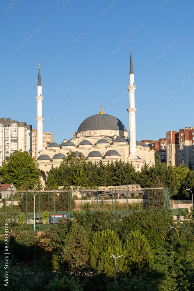 Naklejka premium Serene Mosque Nestled in an Urban Oasis
