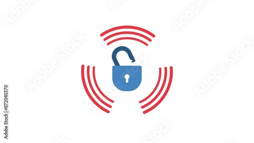 animated padlock surrounded by a rotating circle, when the padlock is open it will give a signal. animation video on alpha channel background.