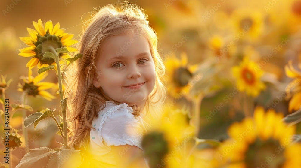 beautiful girl with light eyes in a field of sunflowers on a sunset beautiful girl with light eyes in a field of sunflowers on a sunset