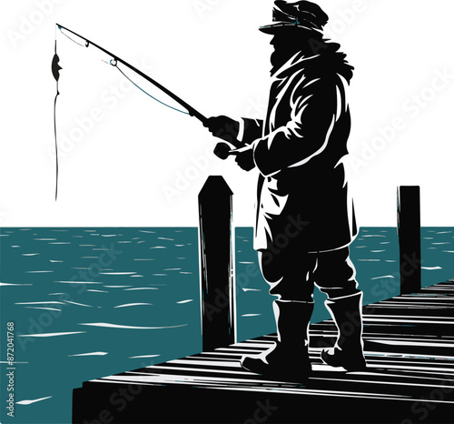 Fisherman catching fish Illustration vector .