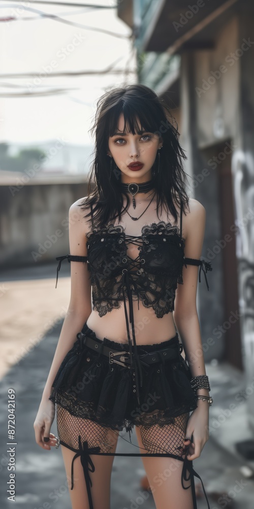Obraz premium jeune femme punk brune qui pose pour une photographie de mode