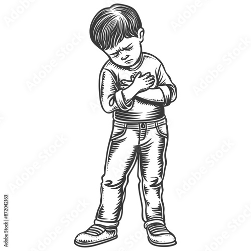 Distressed Young Boy: Graphic Illustration of Sadness and Anguish.