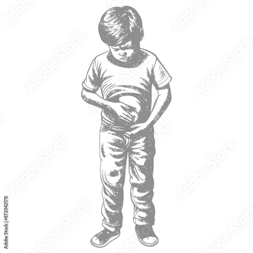 Sketch of a Child with Stomach Ache.
