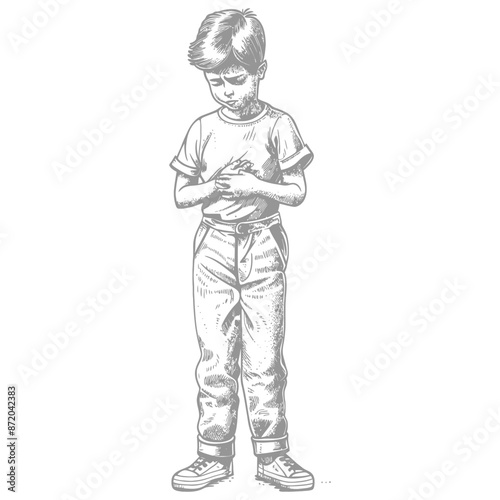 Pensive Boy: Sketch of a Young Child in Thoughtful Pose.