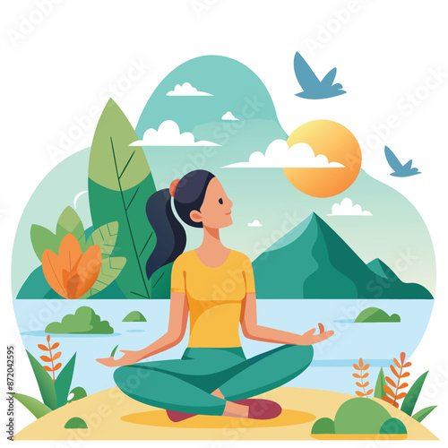 Women practice yoga and meditation. Practice meditation. Mental health