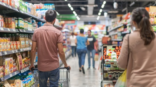 Shopping in a grocery store.