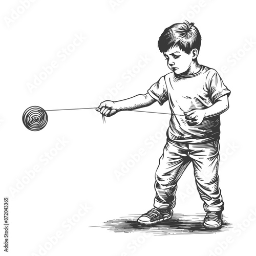 Sketch of a Boy Concentrating While Playing with a Yo-Yo.