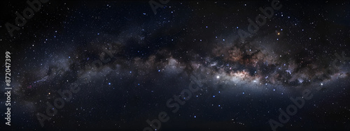 Panoramic photo of the Milky Way galaxy,with stars and galaxies in the dark black sky background, stars, milky way, sky full of stars,deep space, starscape.