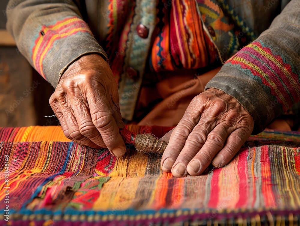 Hands of a craftsman interlacing threads to create fabric, Weave Interlace, Skillful technique in traditional weaving Hands of a craftsman interlacing threads to create fabric, Weave Interlace, Skillful technique in traditional weaving