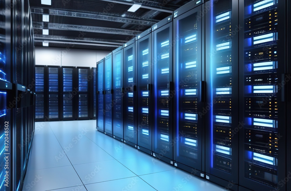 Futuristic technology, room with servers Futuristic technology, room with servers