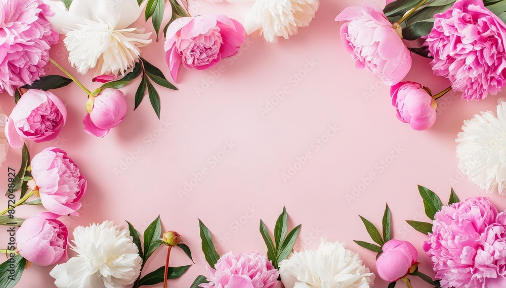 rame made of beautiful peony flowers on pink background. Flat lay, copy space, summer flowers , generbated y AI. High quality photo rame made of beautiful peony flowers on pink background. Flat lay, copy space, summer flowers , generbated y AI. High quality photo